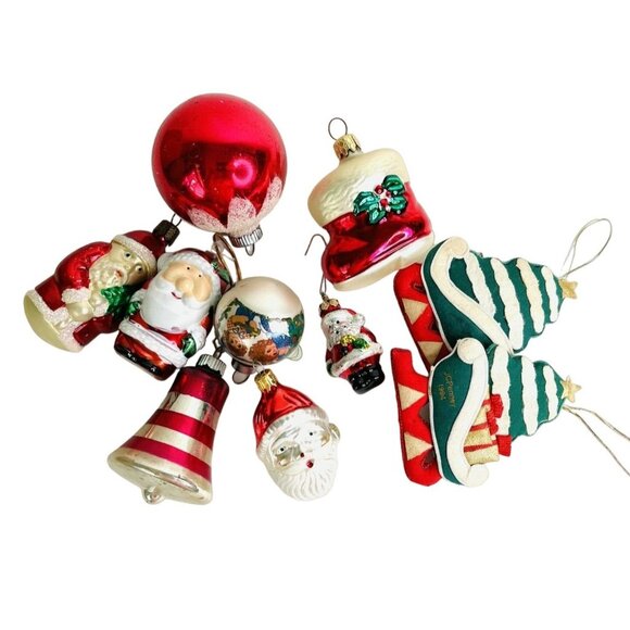 Vintage Christmas Ornament Lot Santa Raggedy Ann and Andy Stockings Bell 10 pcs - Picture 1 of 9